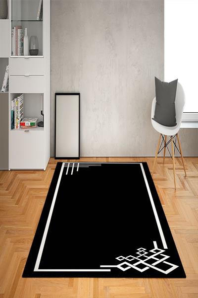 Kaymaz Tabanlı Yıkanabilir Çerçeve Desenli Dot Taban Halı