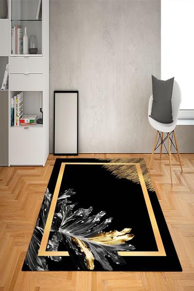 Kaymaz Tabanlı Yıkanabilir Çerçeveli Dekoratif Desenli Dot Taban Halı
