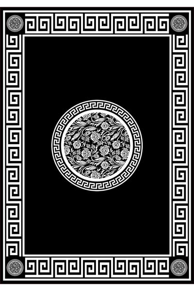 Kaymaz Tabanlı Yıkanabilir Çerçeveli Geometrik Desenli Dot Taban Halı