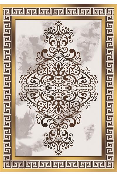Kaymaz Tabanlı Yıkanabilir Çerçeveli Geometrik Desenli Dot Taban Halı