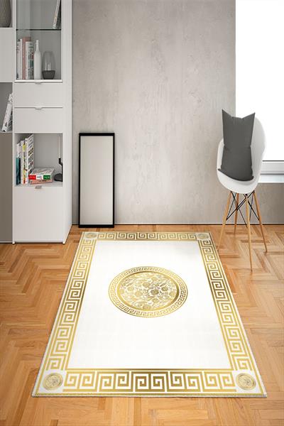 Kaymaz Tabanlı Yıkanabilir Çerçeveli Geometrik Desenli Dot Taban Halı