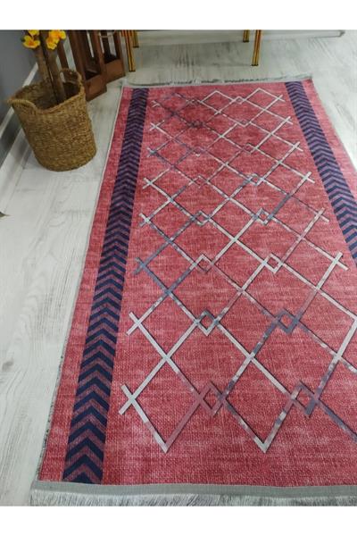 Kaymaz Tabanlı Yıkanabilir Dekoratif Çizgiler Desenli Dokuma Taban Halı