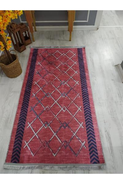 Kaymaz Tabanlı Yıkanabilir Dekoratif Çizgiler Desenli Dokuma Taban Halı