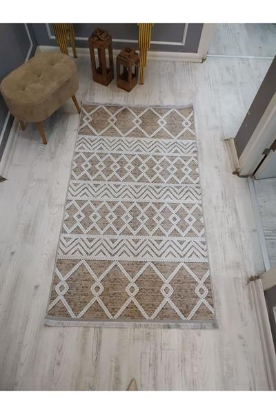 Kaymaz Tabanlı Yıkanabilir Dekoratif Kilim Desenli Dokuma Taban Halı