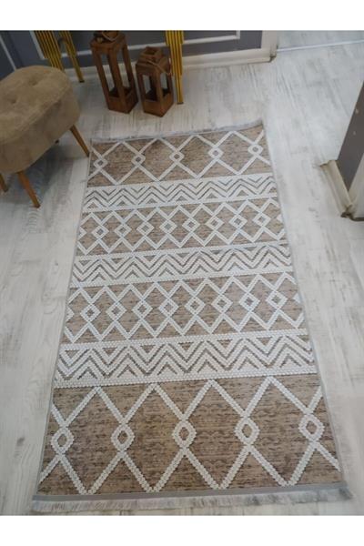 Kaymaz Tabanlı Yıkanabilir Dekoratif Kilim Desenli Dokuma Taban Halı
