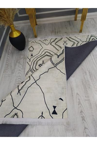Kaymaz Tabanlı Yıkanabilir Eğimli Çizgiler Desenli Dokuma Taban Halı