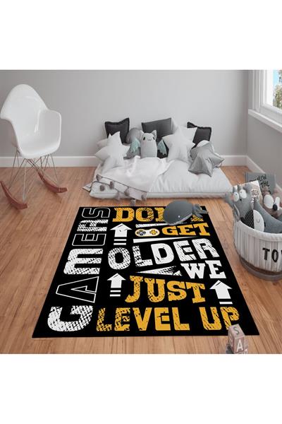 Kaymaz Tabanlı Yıkanabilir Gamer Desenli Çocuk Halısı Dot Taban Halı
