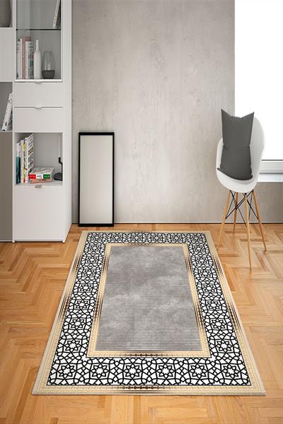 Kaymaz Tabanlı Yıkanabilir Geometrik Çerçeve Desenli Dot Taban Halı