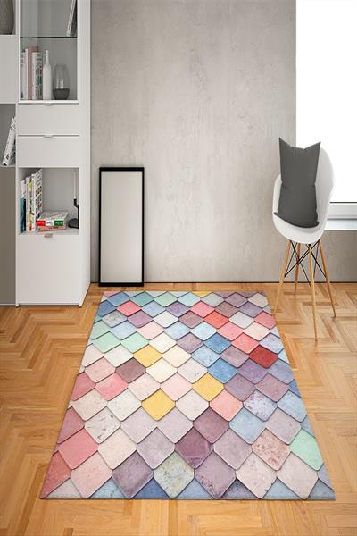 Kaymaz Tabanlı Yıkanabilir Geometrik Desenli Dot Taban Halı
