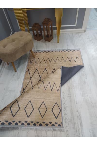 Kaymaz Tabanlı Yıkanabilir Hasır Kilim Desenli Dokuma Taban Halı