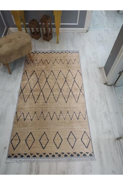 Kaymaz Tabanlı Yıkanabilir Hasır Kilim Desenli Dokuma Taban Halı
