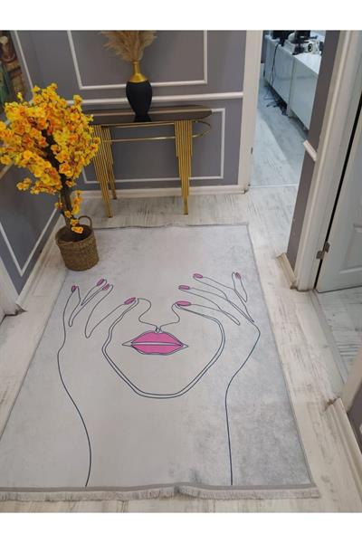 Kaymaz Tabanlı Yıkanabilir Kadın Silüet Desenli Dokuma Taban Halı
