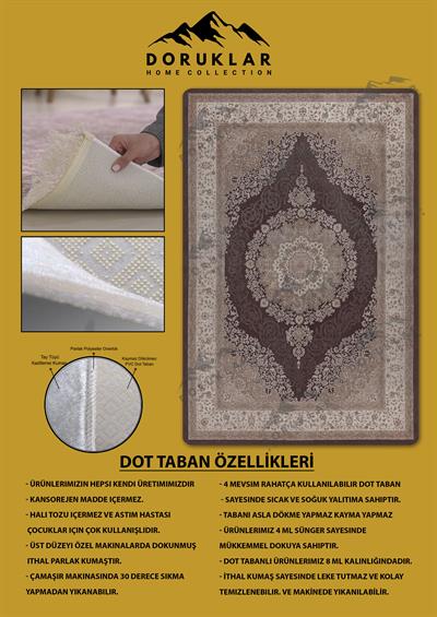Kaymaz Tabanlı Yıkanabilir Leke Tutmaz Modern Klasik Desenli Salon Halısı Dot Taban Halı KLDH26
