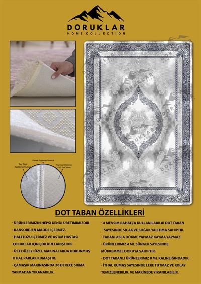 Kaymaz Tabanlı Yıkanabilir Leke Tutmaz Modern Klasik Desenli Salon Halısı Dot Taban Halı KLDH14