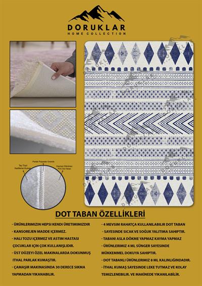 Kaymaz Tabanlı Yıkanabilir Leke Tutmaz Kilim Desenli Salon Halısı Dot Taban Halı KDH39