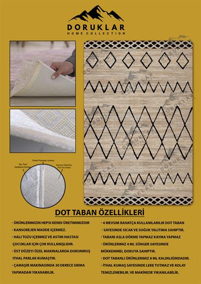 Kaymaz Tabanlı Yıkanabilir Leke Tutmaz Kilim Desenli Salon Halısı Dot Taban Halı KDH25