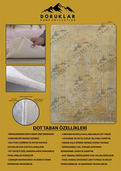 Kaymaz Tabanlı Yıkanabilir Leke Tutmaz Modern Klasik Desenli Salon Halısı Dot Taban Halı KLDH21