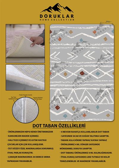 Kaymaz Tabanlı Yıkanabilir Leke Tutmaz Kilim Desenli Salon Halısı Dot Taban Halı KDH15