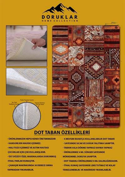 Kaymaz Tabanlı Yıkanabilir Leke Tutmaz Kilim Desenli Salon Halısı Dot Taban Halı KDH22