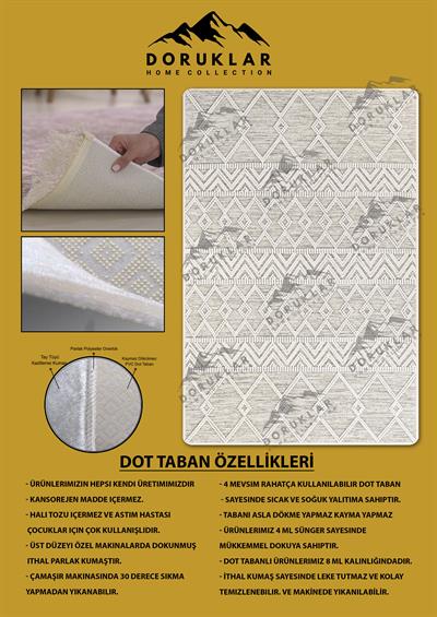 Kaymaz Tabanlı Yıkanabilir Leke Tutmaz Kilim Desenli Salon Halısı Dot Taban Halı KDH23
