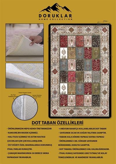 Kaymaz Tabanlı Yıkanabilir Leke Tutmaz Kilim Desenli Salon Halısı Dot Taban Halı KDH18