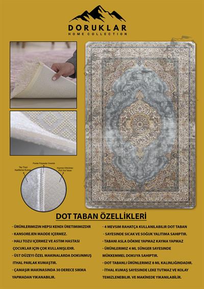Kaymaz Tabanlı Yıkanabilir Leke Tutmaz Modern Klasik Desenli Salon Halısı Dot Taban Halı KLDH20