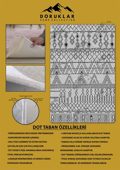 Kaymaz Tabanlı Yıkanabilir Leke Tutmaz Kilim Desenli Salon Halısı Dot Taban Halı KDH27