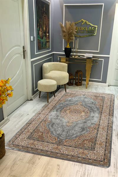 Kaymaz Tabanlı Yıkanabilir Leke Tutmaz Modern Klasik Desenli Salon Halısı Dot Taban Halı KLDH20