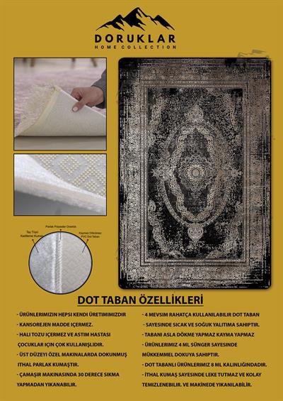 Kaymaz Tabanlı Yıkanabilir Leke Tutmaz Modern Klasik Desenli Salon Halısı Dot Taban Halı KLDH16