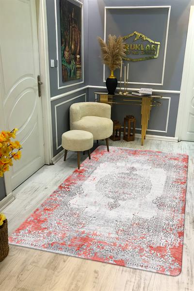 Kaymaz Tabanlı Yıkanabilir Leke Tutmaz Modern Klasik Desenli Salon Halısı Dot Taban Halı KLDH22
