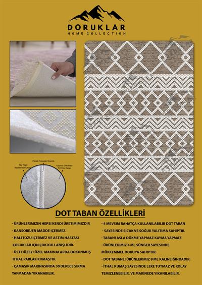 Kaymaz Tabanlı Yıkanabilir Leke Tutmaz Kilim Desenli Salon Halısı Dot Taban Halı KDH34