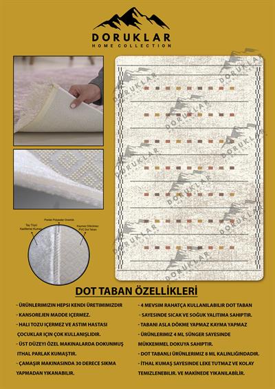 Kaymaz Tabanlı Yıkanabilir Leke Tutmaz Kilim Desenli Salon Halısı Dot Taban Halı KDH17