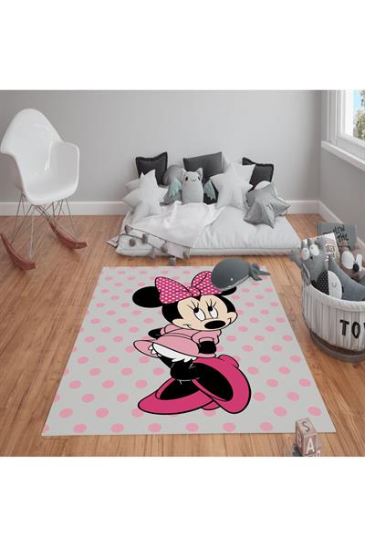 Kaymaz Tabanlı Yıkanabilir Mickey Mouse Desenli Çocuk Halısı Dot Taban Halı