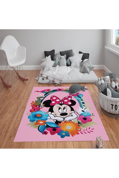 Kaymaz Tabanlı Yıkanabilir Mickey Mouse Desenli Çocuk Halısı Dot Taban Halı