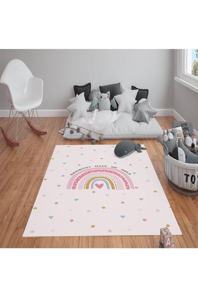 Kaymaz Tabanlı Yıkanabilir Minimal Desenli Çocuk Halısı Dot Taban Halı