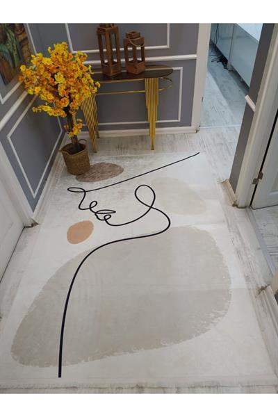 Kaymaz Tabanlı Yıkanabilir Minimal Soyut Desenli Dokuma Taban Halı