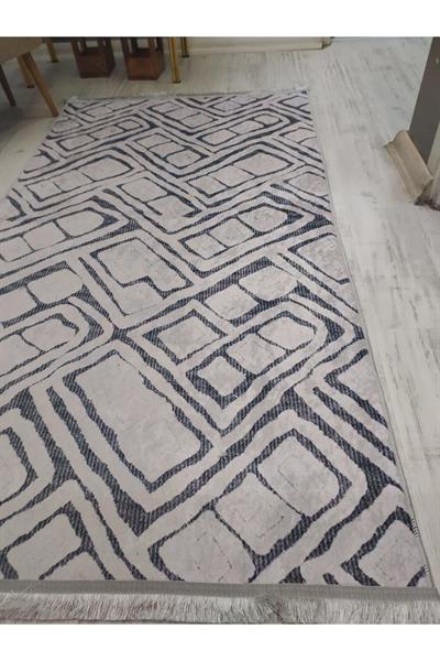 Kaymaz Tabanlı Yıkanabilir Modern Geometrik Desenli Dokuma Taban Halı