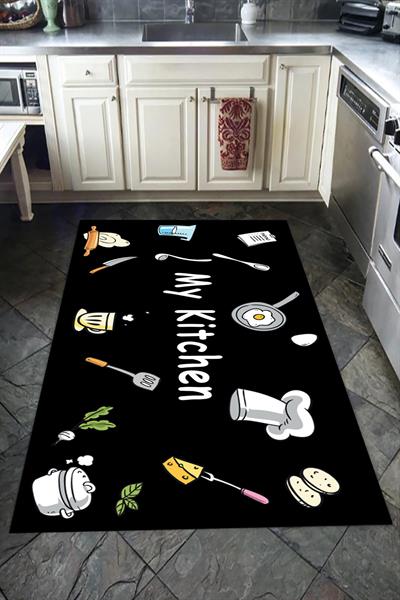 Kaymaz Tabanlı Yıkanabilir My Kitchen Desenli Dot Taban Halı