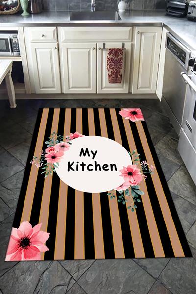 Kaymaz Tabanlı Yıkanabilir My Kitchen Desenli Dot Taban Halı