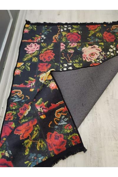 Kaymaz Tabanlı Yıkanabilir Patchwork Karabağ Kilim Desenli Dokuma Taban Halı