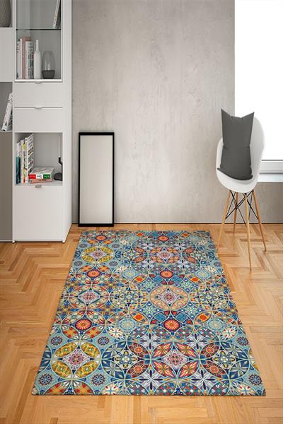 Kaymaz Tabanlı Yıkanabilir Renkli Geometrik Desenli Dot Taban Halı