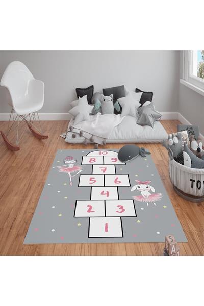Kaymaz Tabanlı Yıkanabilir Seksek Desenli Çocuk Halısı Dot Taban Halı