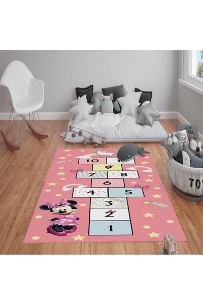 Kaymaz Tabanlı Yıkanabilir Seksek Desenli Çocuk Halısı Dot Taban Halı