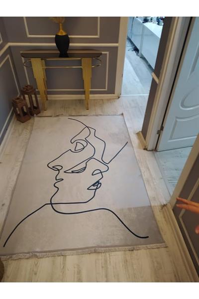 Kaymaz Tabanlı Yıkanabilir Slüet Desenli Dokuma Taban Halı