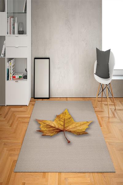 Kaymaz Tabanlı Yıkanabilir Yaprak Desenli Dot Taban Halı