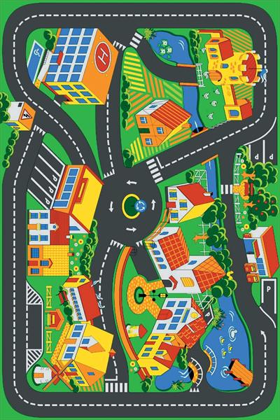 Kaymaz Tabanlı Yıkanabilir Yol Desenli Çocuk Halısı Dot Taban Halı