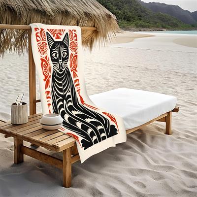 Kedi Desenli Plaj Deniz Havlusu Peştemal 80x160 CM VTA14