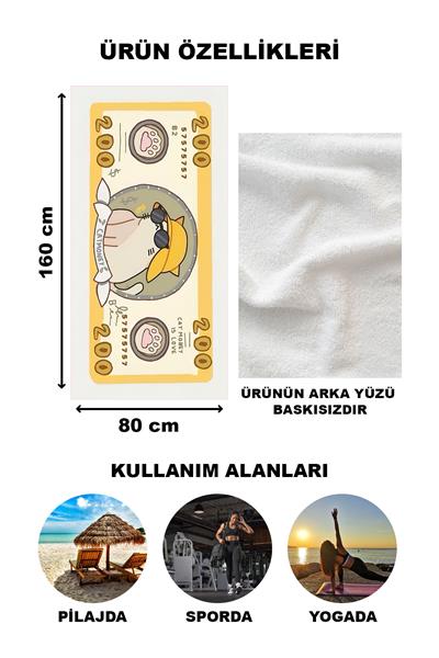 Kedili Dolar Desenli Plaj Deniz Havlusu Peştemal 80x160 CM VTA28