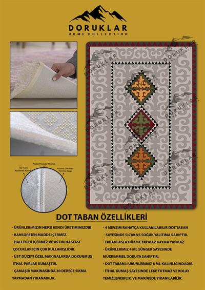 Kilim Desenli Kaymaz Tabanlı Yıkanabilir Leke Tutmaz Dot Taban Halı