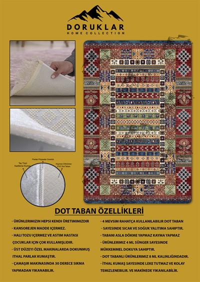 Kilim Desenli Kaymaz Tabanlı Yıkanabilir Leke Tutmaz Dot Taban Halı